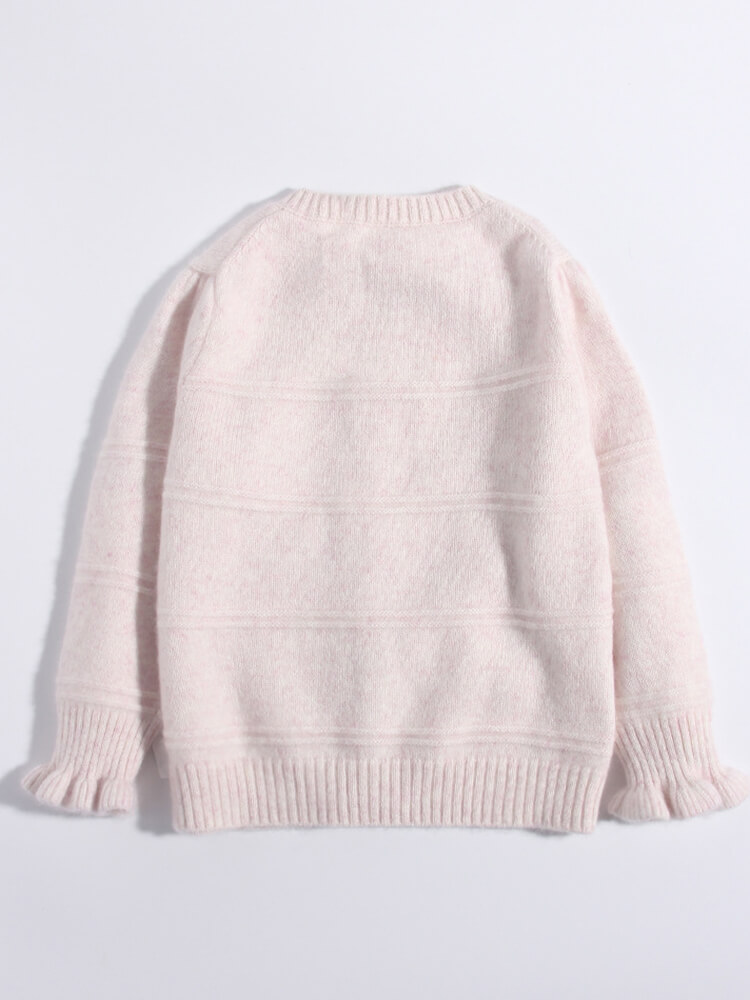 Blush Pink Flower Embroidered Girl Cashmere Button-Down Cardigan